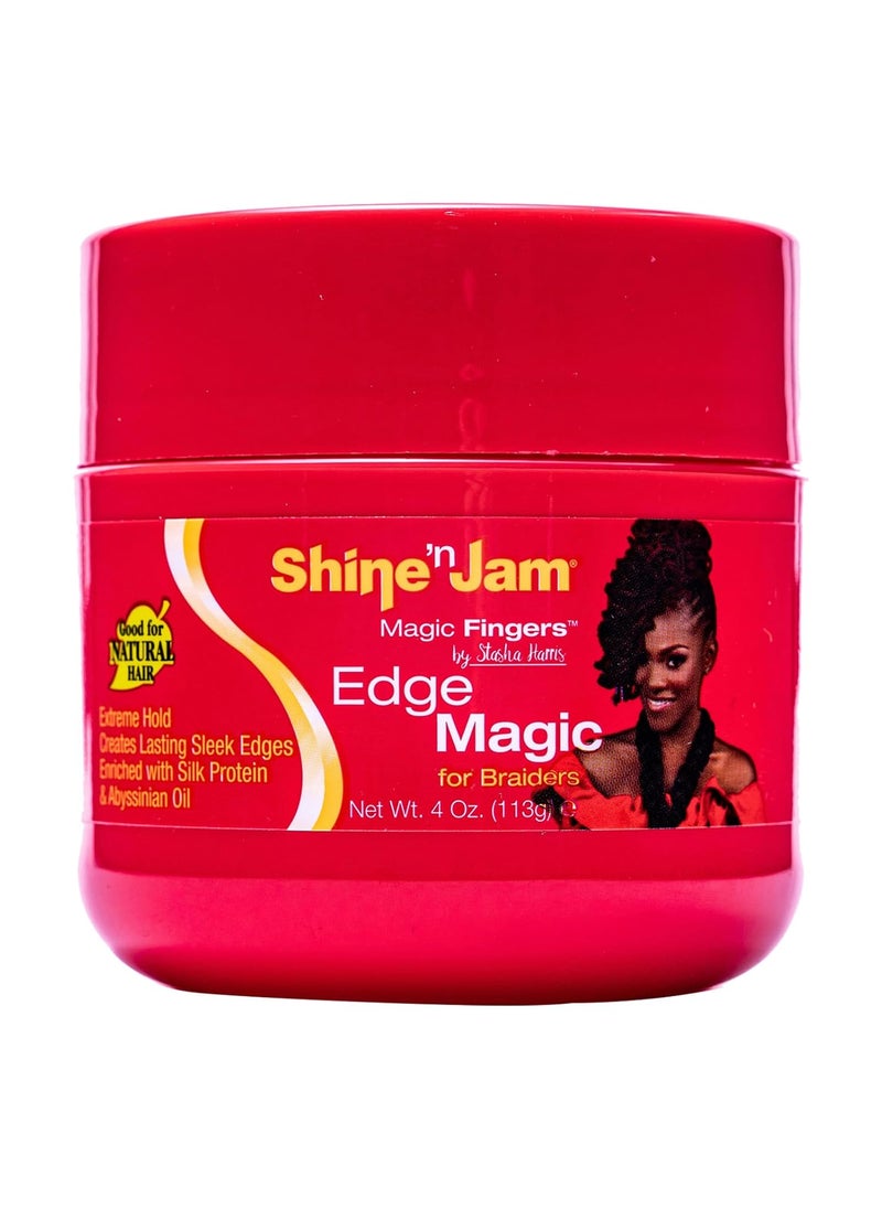 AmPro Shine-n-Jam Magic Fingers Edge Control - Provides Firm Hold with Non-Greasy Shine - Strengthens Hair with Silk Proteins and Softens with Abyssinian Oil - Excellent for Taming Fringe - 4 oz