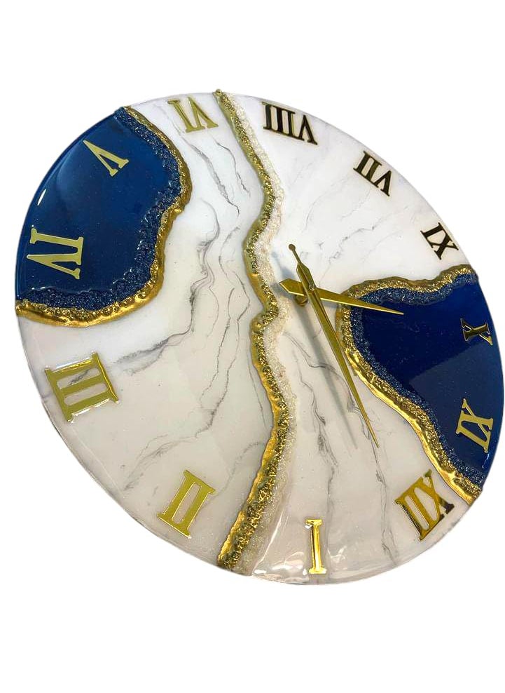 Resinragaa by anoli Resin geode Wall Clock || Marble Effect & Silver Coated Finish|| Wall Clock for Home, Kitchen, Living Room, Black & White ||Bedroom,Office || Wall Clock -15 inch ||