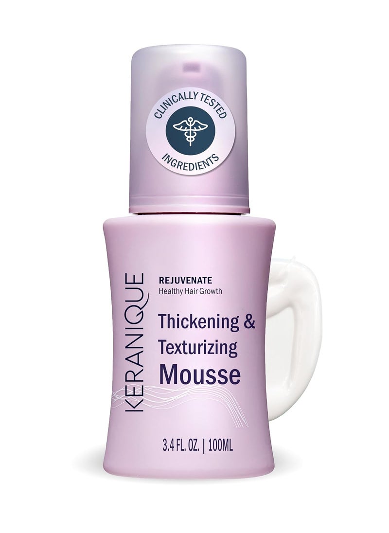 Keranique Volumizing Mousse for Women - Thickening and Styling Anti-Frizz Foam for Fine, Straight, Wavy, and Curly Hair