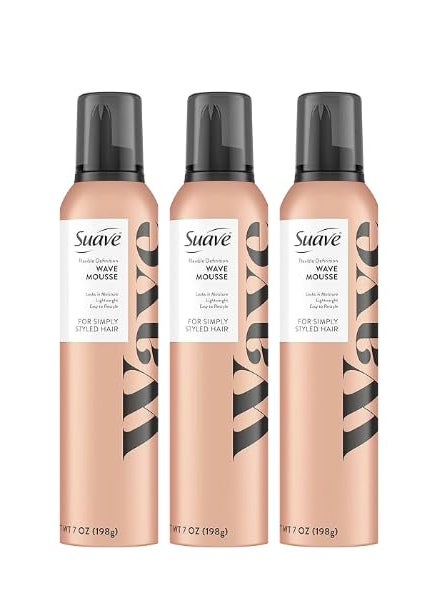 Suave Mousse, Simply Styled Hair, Wave Mousse - Hair Mousse for Curly, Wavy Styles, Anti-Frizz, Locks in Moisture, Lightweight Easy to Restyle 7 oz. (Pack of 3)