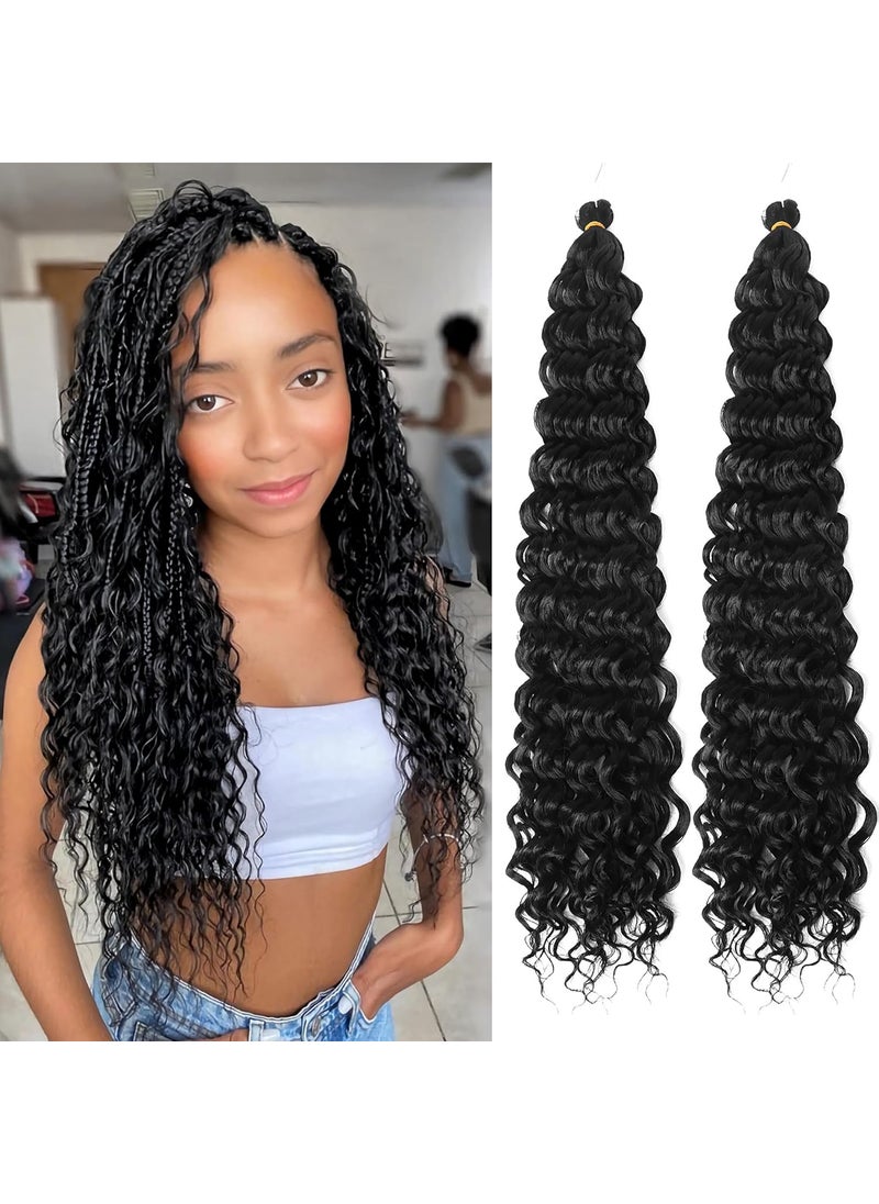 BILEAF Ocean Wave Braiding Hair Curly Braiding Hair 30 Inch 2 Packs Thick Curly Crochet Hair for Black Women, Long Deep Wave Crochet Hair Wavy Braiding Hair for Boho Knotless Braids Natural Black