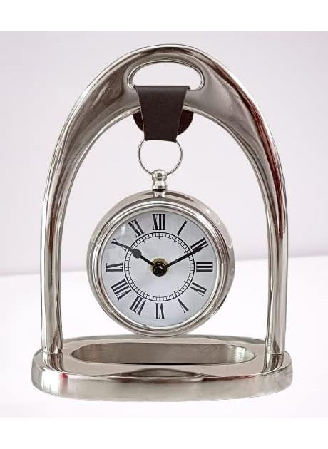 PREMIER MART Table Clock Antique Style 8 inch dial 3 inch Silver Colour Office Home Decor handicrafts Items Wedding Gift Bedroom Living Room Office Desk Clock Metal