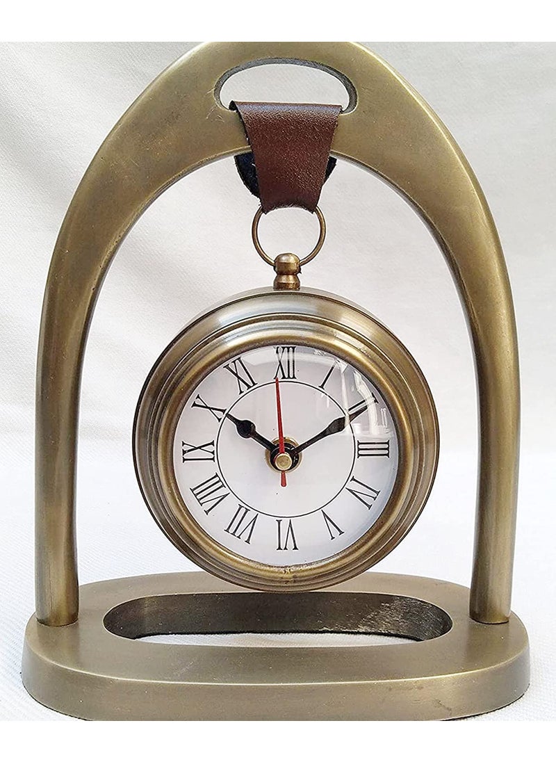 PREMIER MART Table Clock Antique Style 8 inch dial 3 inch Brass Colour Office Home Decor handicrafts Items Wedding Gift Bedroom Living Room Office Desk Clock Metal