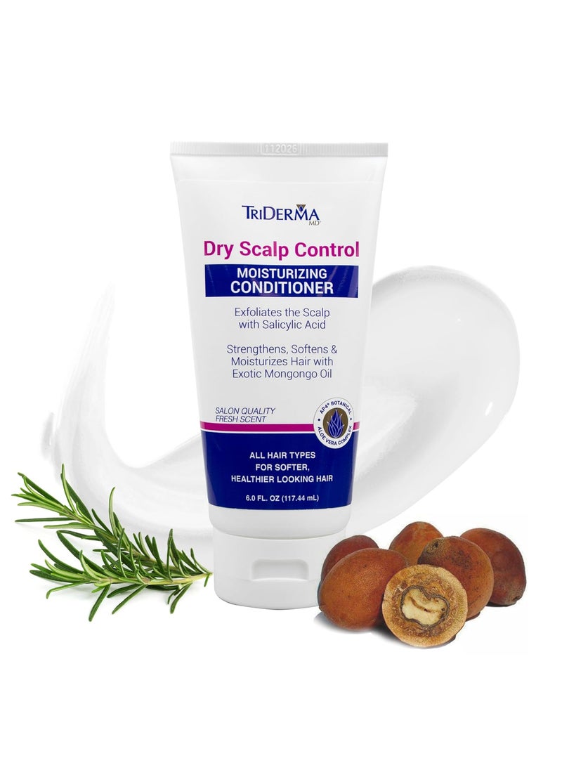 TriDerma Dry Scalp Control Deep Moisturizing Hair Conditioner - Salon Quality Treatment - Salicylic Acid, Exfoliates, Nourishes & Strengthens Hair - Exotic Mongongo & Rosemary Oil - 6 oz