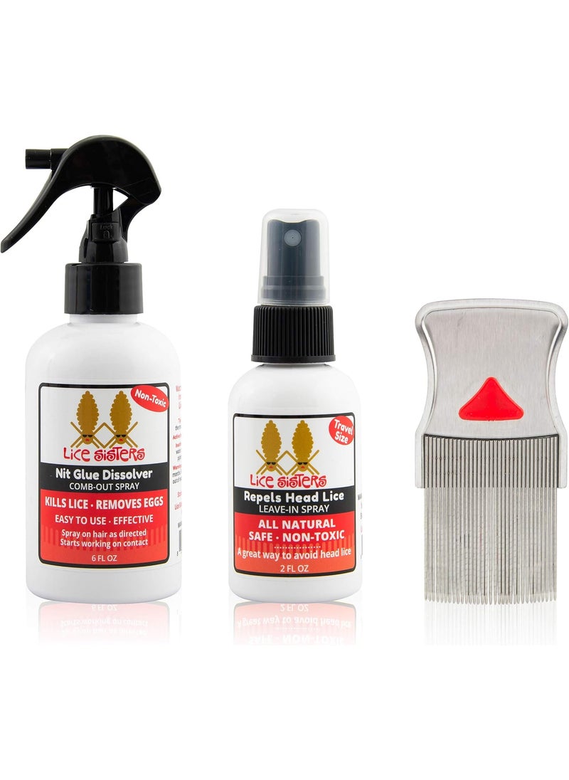 Lice Treatment and Prevention Kit, Small - Nit Glue Dissolver, Repel Lice Prevention Spray and Comb for Nit and Lice Free Hair