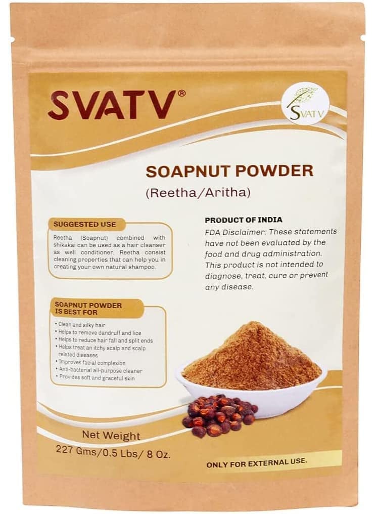 SVATV Soapnut Powder | Reetha | Aritha Powder For Natural Hair Care | Sapindus Mukorossi | Natural Shampoo Ayurvedic Hair Cleansing Conditioner Powder For Men & Women 227g | Half Pound | 8oz