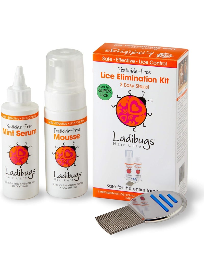 LADIBUGS One and Done Lice Treatment Kit - 3-Step Elimination - Comb, Mousse, Serum | Natural & Effective Head Lice & Nit Fix | Safe Removal for Kids, Family | Clinic Preferred, Nurse Approved
