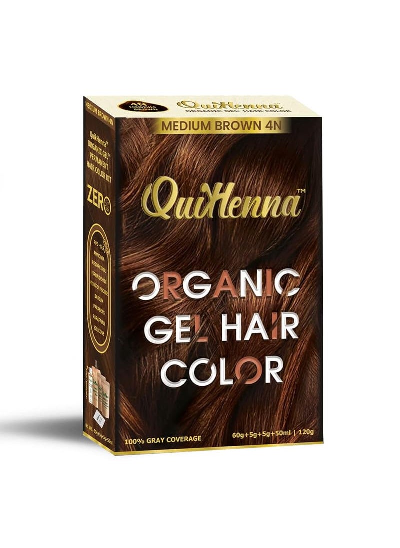 Organic Hair Colour Gel 4N - PPD & Ammonia Free Permanent Natural Hair Color, 100% Grey Coverage, Long Lasting Gel Colour for Men & Women, 120gm 1 Count (Pack of 1) Medium Brown