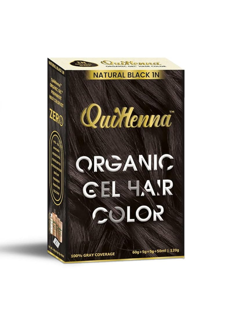 Organic Hair Colour Gel 1N - PPD & Ammonia Free Permanent Natural Hair Color, 100% Grey Coverage, Long Lasting Gel Colour for Men & Women, 120gm 1 Count (Pack of 1) Natural Black