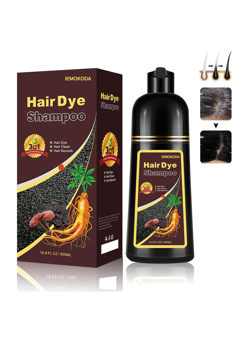 Fvquhvo Instant Black Hair Shampoo Hair Color Shampoo for Gray Hair, 16.9 Fl Oz, Natural long lasting Black Hair Dye Shampoo 3 in 1 for Men & Women, Black Shampoo Easy to Use at Home
