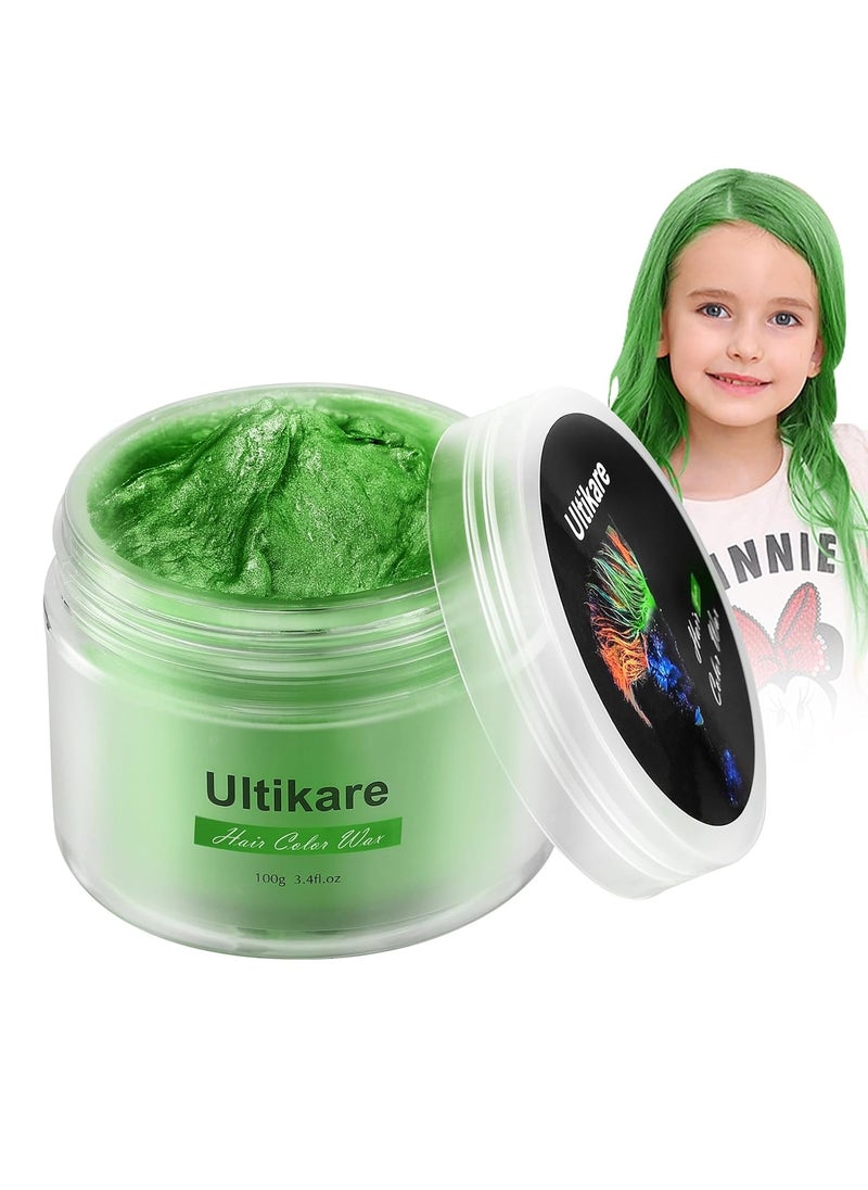 Ultikare Green Hair Color for Kids - Instant Mud Cream Gel Wax, 3.4 Fl Oz, Christmas Girl Gifts, Party, Cosplay DIY, Children's Day