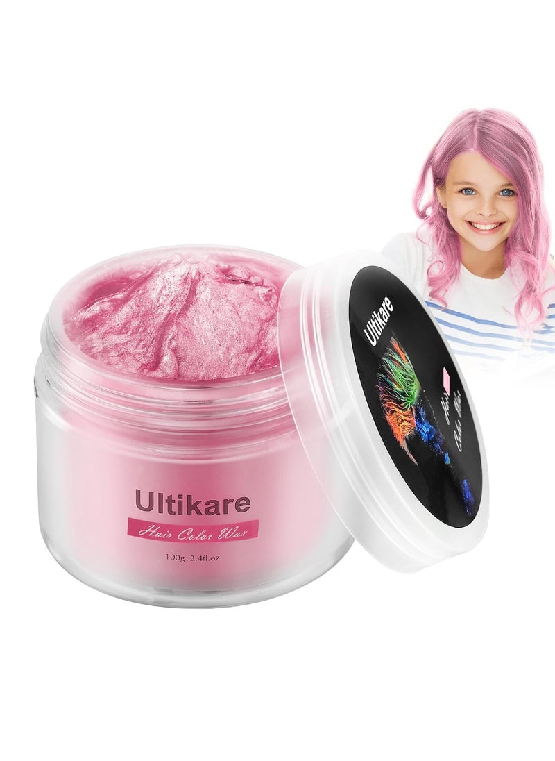 Ultikare Kids Hair Coloring Gel - Temporary Light Pink Hair Wax, Washable Hair Dye Cream, Natural Hair Paint for Hairstyling, Halloween, Cosplay, Parties, and Gifts - 3.4 Fl Oz