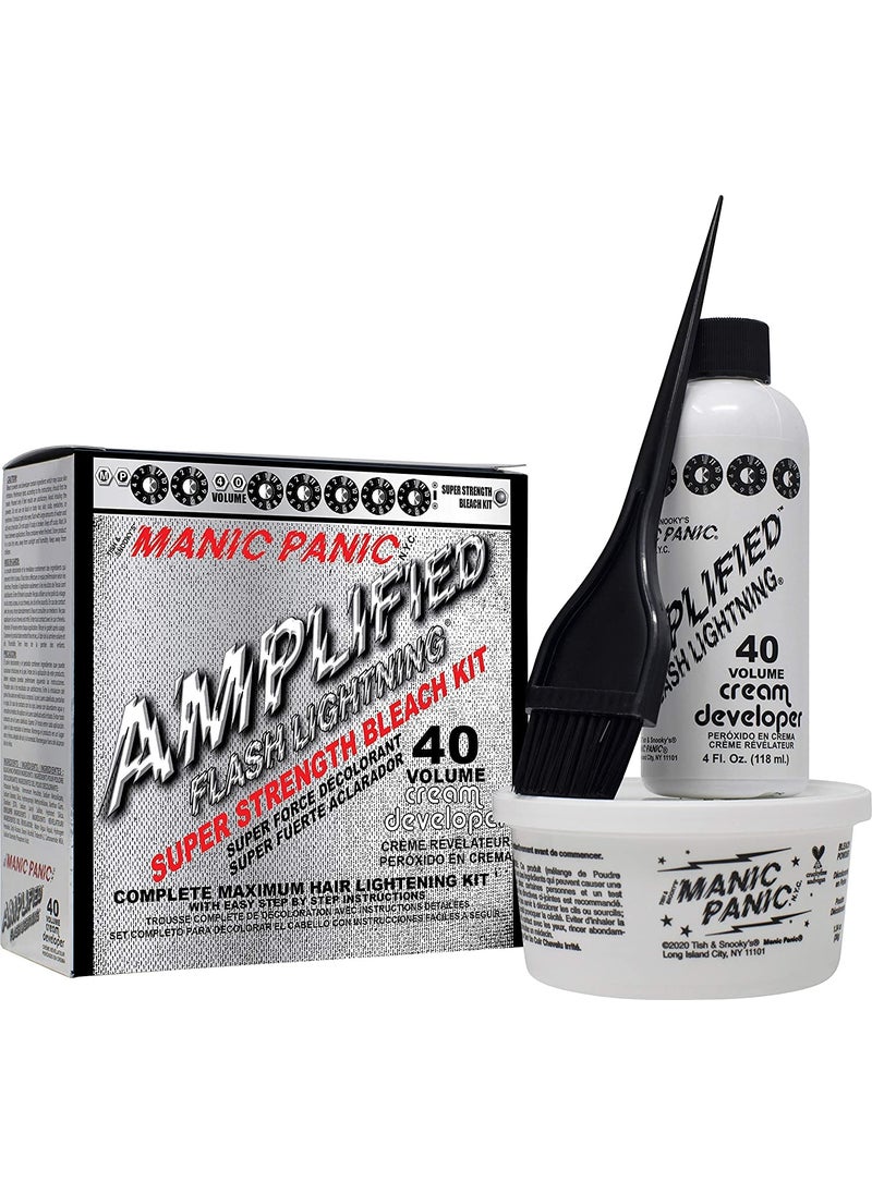 MANIC PANIC Flash Lightning Super Strength Bleach Kit - 40 Volume Developer + Bleach Powder - Hair Lightener for Dark Hair + Lifting up to 7 Levels - Vegan & Cruelty Free