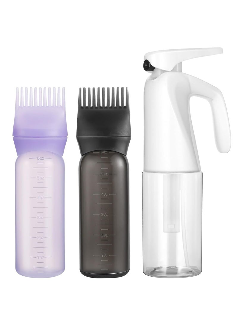 Pimoys Root Comb Applicator Bottle and Continuous Hair Spray Bottle, Hair Oil Applicator Hair Water Mister Oiling Applicator for Dye Hairstyling