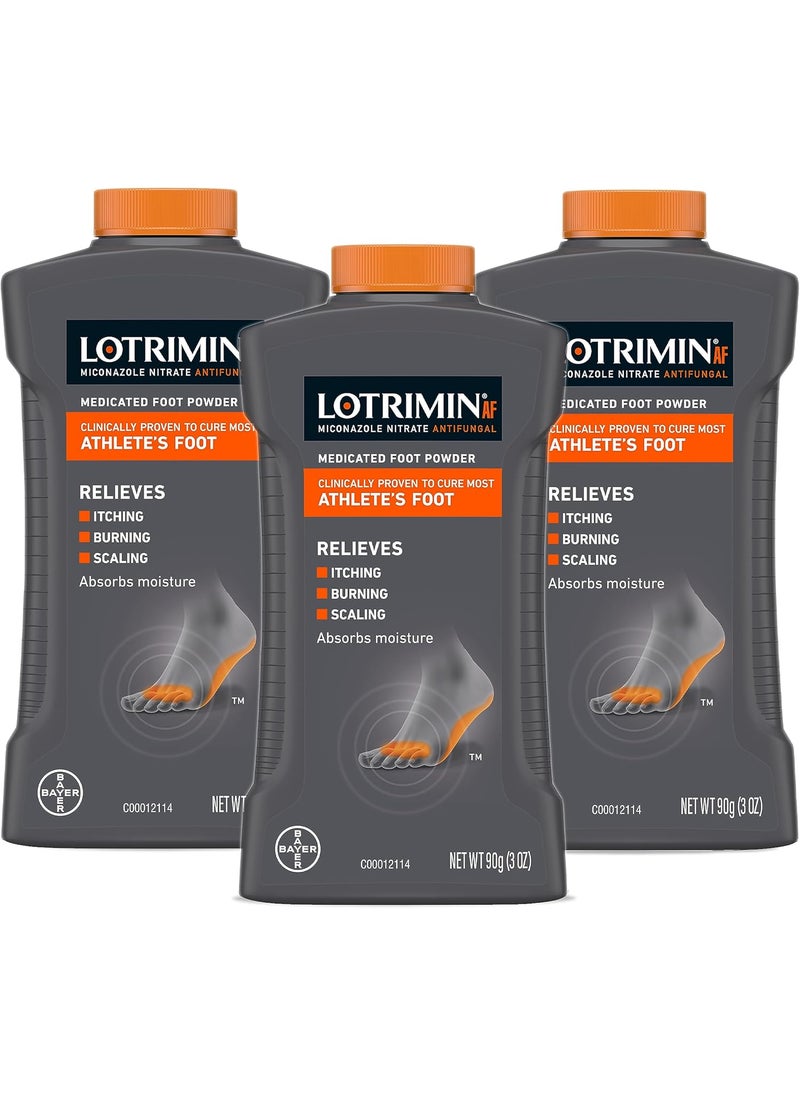 Lotrimin AF Athlete's Foot Antifungal Powder, Miconazole Nitrate 2% Treatment, Clinically Proven Effective Antifungal Treatment of Most AF, Jock Itch and Ringworm, 3 Ounces Bottle (Pack of 3)
