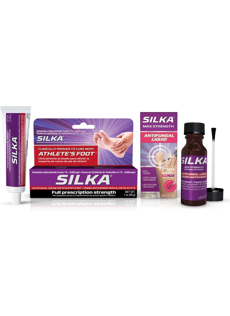 Silka Max Strength Antifungal Liquid & Cream Set - Powerful Relief for Toenail Fungus, Athlete's Foot, and Ringworm, Itch and Burn Relief