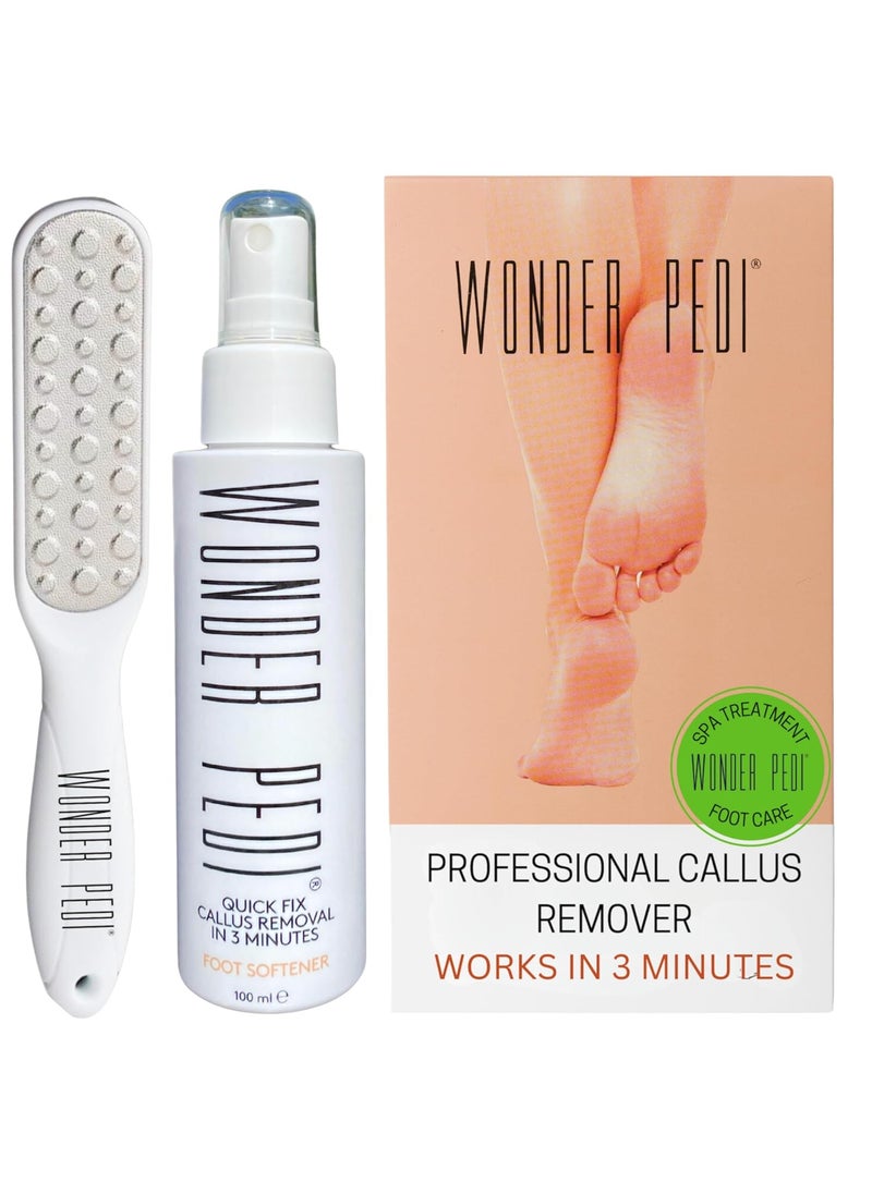 Callus Remover, Instant Exfoliating Foot Peel Spray, Feet Dead Skin Cracked Heels Softener Pedicure Treatment Works with Any Foot File. Wonder Pedi (File + Spray 3.38 FlOz)