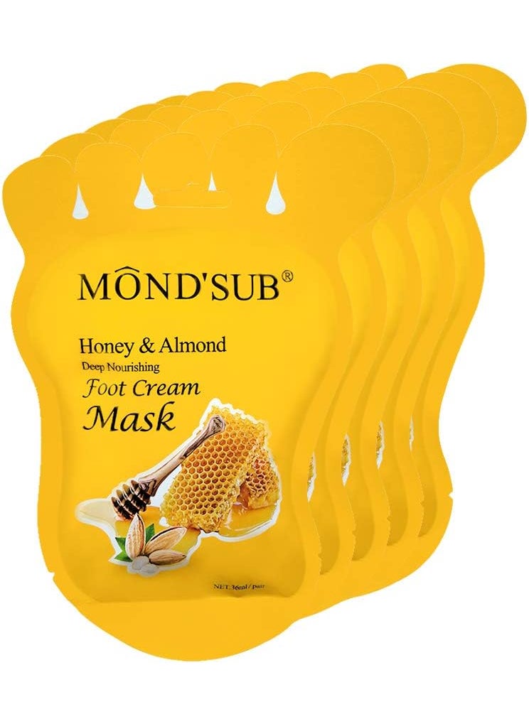 MOND'SUB Honey & Almond Nourishing Foot Masks - Foot Moisturizing Mask for Dry Skin to Deep Hydrating and Brightening Moisturize, Repair Rough Damage Skin for Women & Men(5 Pairs)