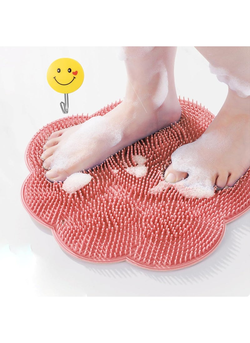 Shower Foot Scrubber Mat,Shower Foot and Back Scrubber,Back Scrubber for Shower Washer,Foot Washer with Suction Cups,Foot Scrubber Massager Cleaner Wash Brush(Pink)