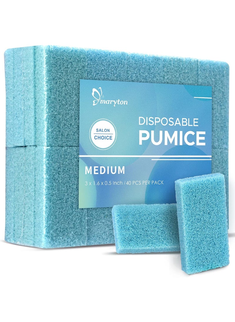 Maryton Disposable Foot Scrubber Pumice Pads, Pedicure Pumice Stone Dead Skin Callus Remover for Feet, 40Pcs (Blue Medium Coarse)