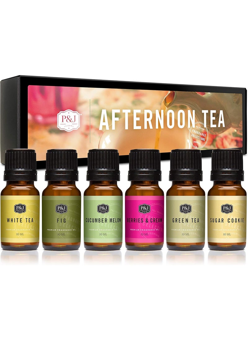 P&J Trading Fragrance Oil Afternoon Tea Set | Fig, White Tea, Green Tea, Sugar Cookies, Cucumber Melon, and Berries & Cream Candle Scents for Candle Making, Freshie Scents, Soap Making Supplies