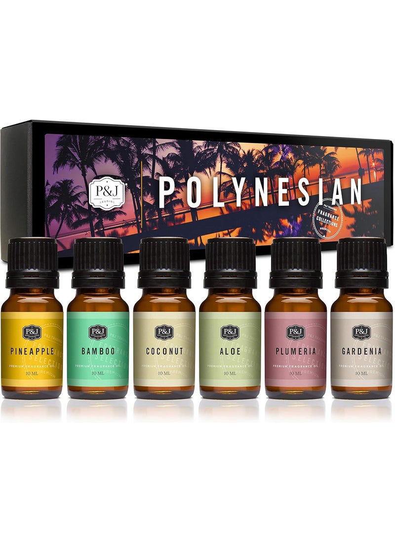 P&J Trading Polynesian Set of Fragrance Oil - Plumeria, Aloe, Pineapple, Bamboo, Gardenia, Coconut Candle Scents for Candle Making, Soap Making, Diffuser Oil Scents