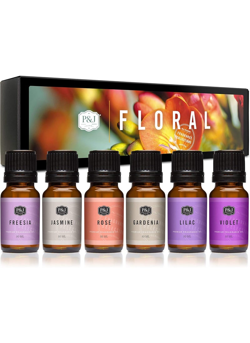 P&J Trading Fragrance Oil Floral Set | Violet, Jasmine, Rose, Lilac, Freesia, and Gardenia Candle Scents for Candle Making, Freshie Scents, Soap Making Supplies, Diffuser Oil Scents