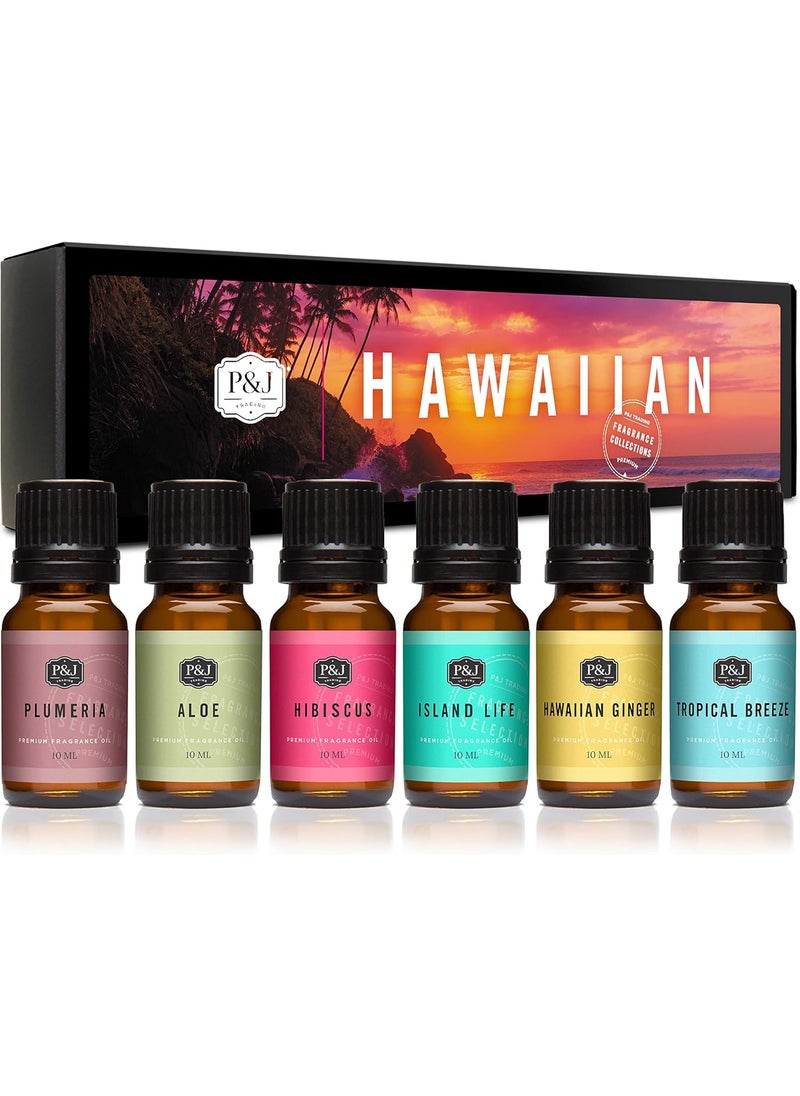P&J Trading Fragrance Oil Hawaiian Set | Hibiscus, Island Life, Hawaiian Ginger, Tropical Breeze, Plumeria, Aloe Scents for Candle Making, Freshie Scents, Soap Making Supplies, Diffuser Oil Scents