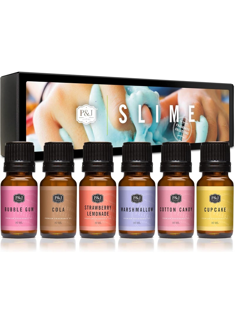 P&J Trading Fragrance Oil Slime Set | Bubble Gum, Cotton Candy, Cupcake, Strawberry Lemonade, Cola, Marshmallow Candle Scents for Candle Making, Freshie Scents, Soap Making, Diffuser Oil Scents