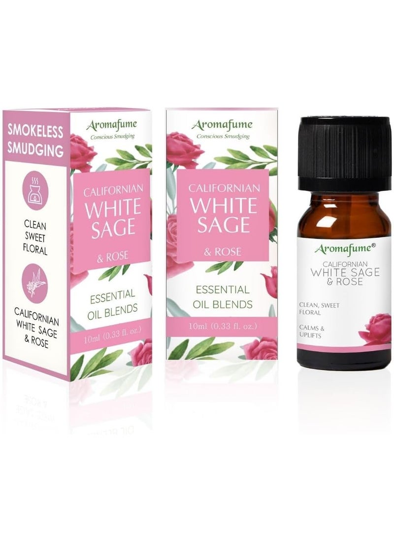 White Sage & Rose Essential Oil Diffuser Blend by Aromafume | 3x10ml/0.33 fl oz | Aromatherapy Oil for Cleansing Negative Energy & Protection | Ethically sourced | Sage Oil for Smokeless Smudging