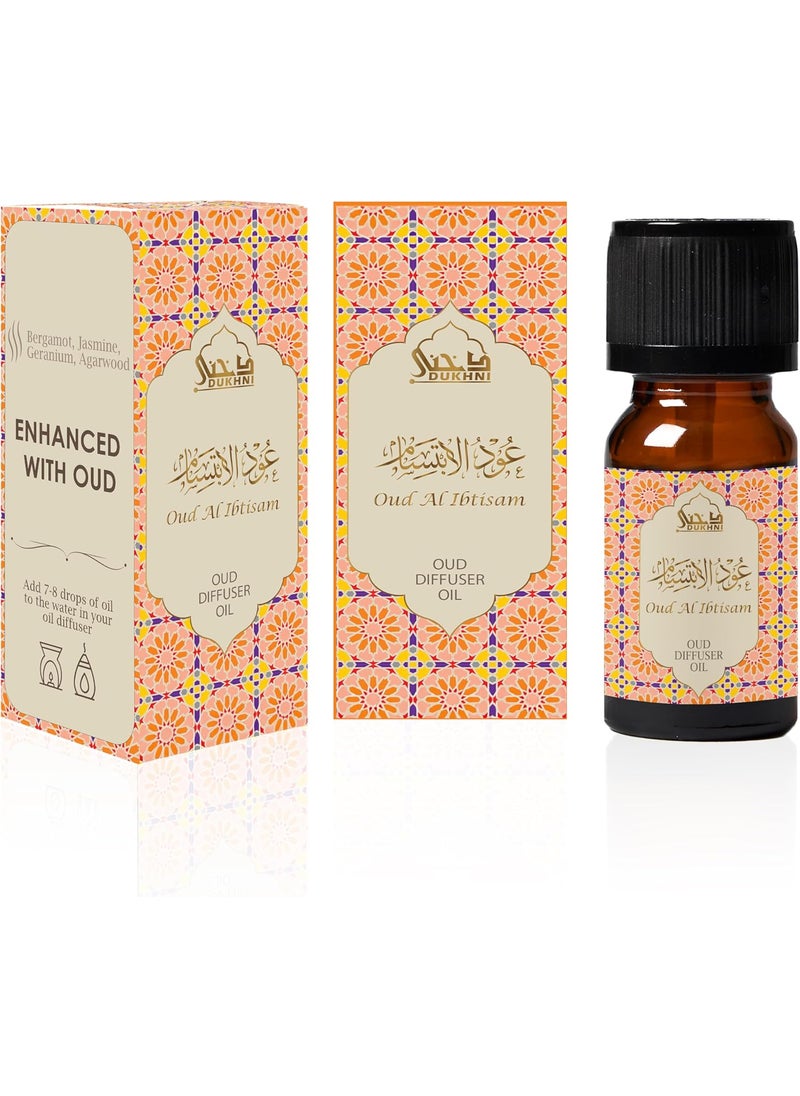 Oud Diffuser Oil, Oud Al Ibtisam by Dukhni | 3 x 10ml Arabic Oil for Diffuser & humidifier | 100% Pure Halal, Oudh Essential Oil Blend | Relax with Home Aromatherapy, for Relaxation and Massage