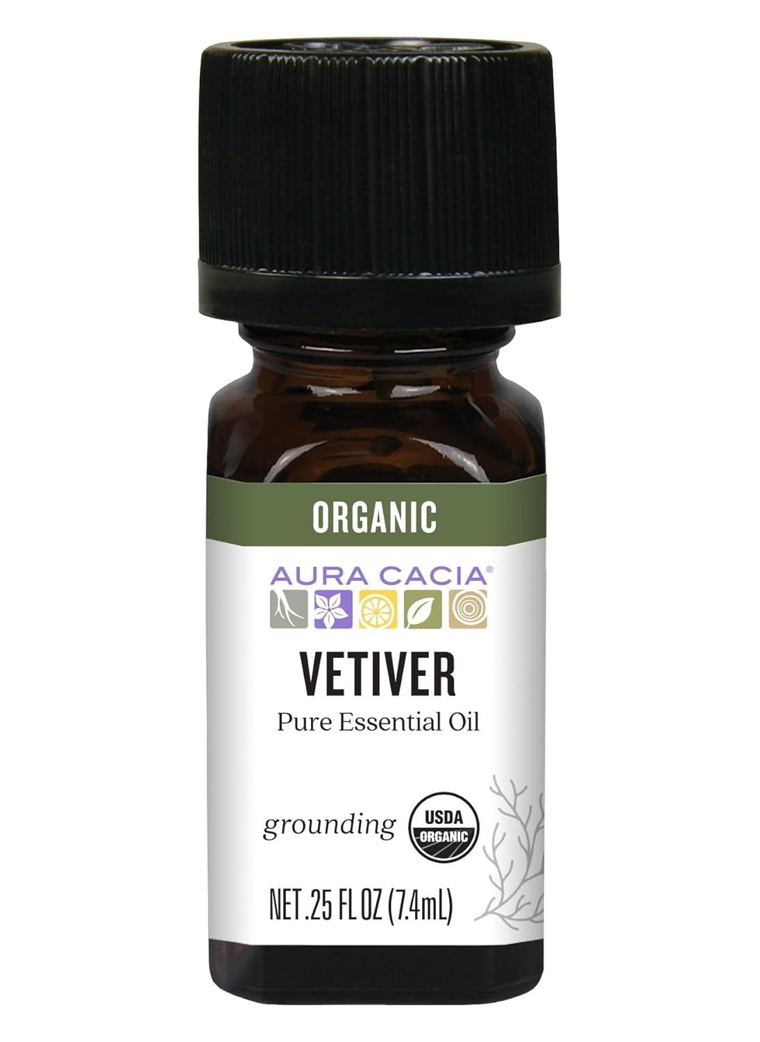 Aura Cacia Certified Organic Pure Vetiver Essential Oil, 0.25 fl. Oz