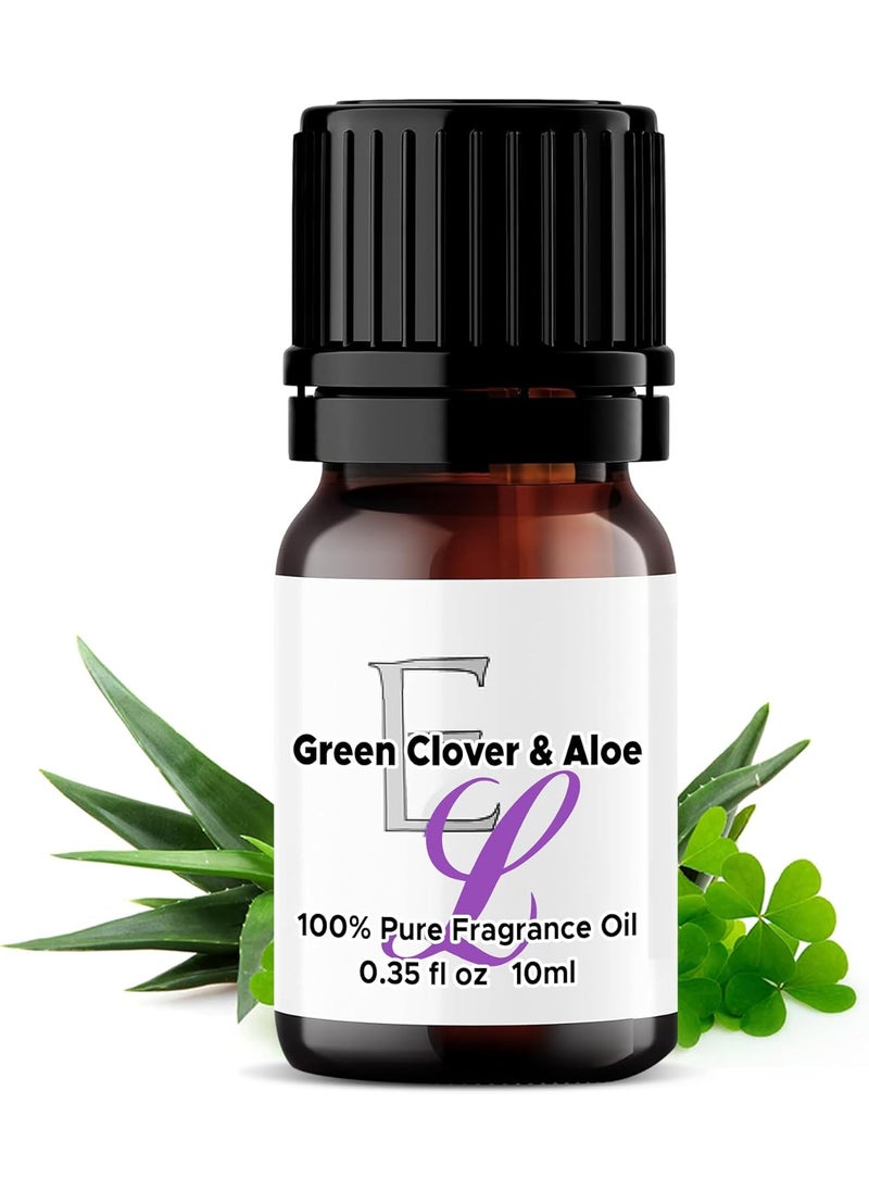 Green Clover & Aloe Fragrance Oil, 10 ml Premium, Long Lasting Diffuser Oils, Nostalgic, Clean & Fresh Essential Oils Reminiscent of Disney World, Relaxing Crisp Green Leaf & Beach Waves Aromatherapy