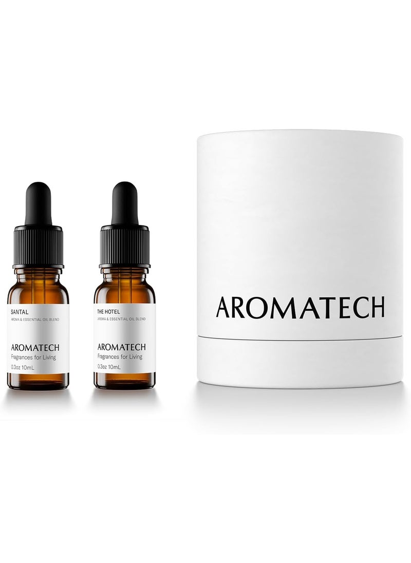 AromaTech Santal & The Hotel Set | Gift Set of Aroma Diffuser Essential Oils Blend of Santal Cardamom, Papyrus, Musk | The Hotel Peach, Red Rose, Pine - 10 Milliliter