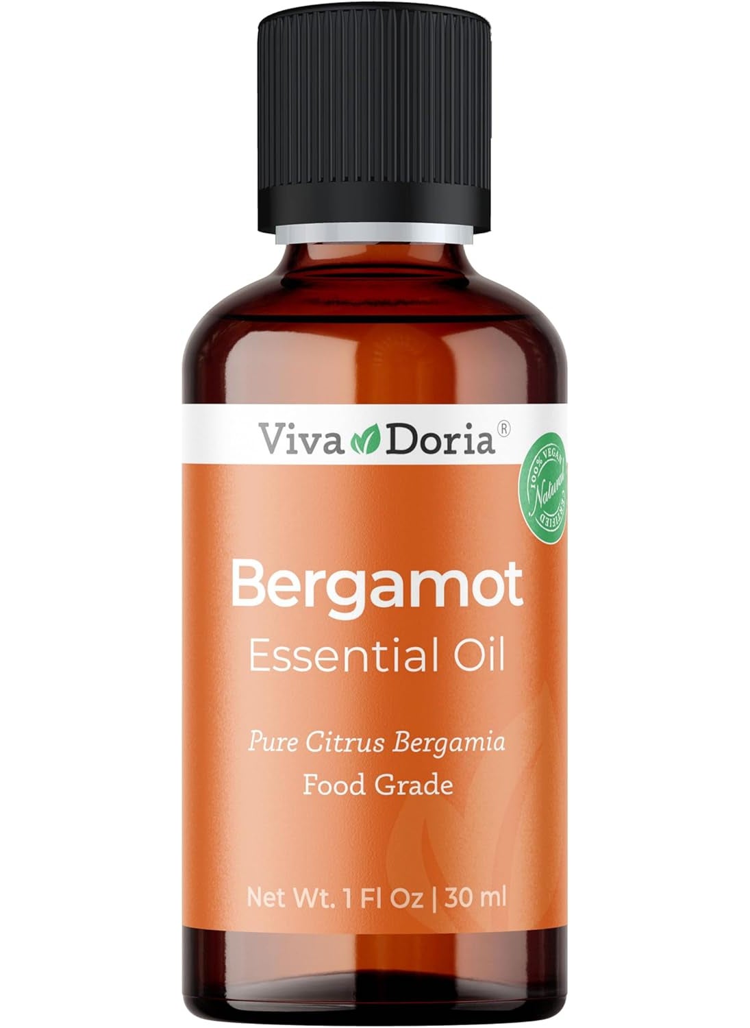 Viva Doria 100% Pure Bergamot Essential Oil, Undiluted, Food Grade, Italian Bergamot Oil, 1 Fluid Ounce (30 mL) Natural Aromatherapy Oil