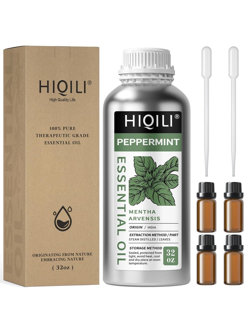HIQILI 32 Fl Oz Peppermint Oil for Homemade Spray, Diffuser, Aluminum Bottle, 100% Pure Natural