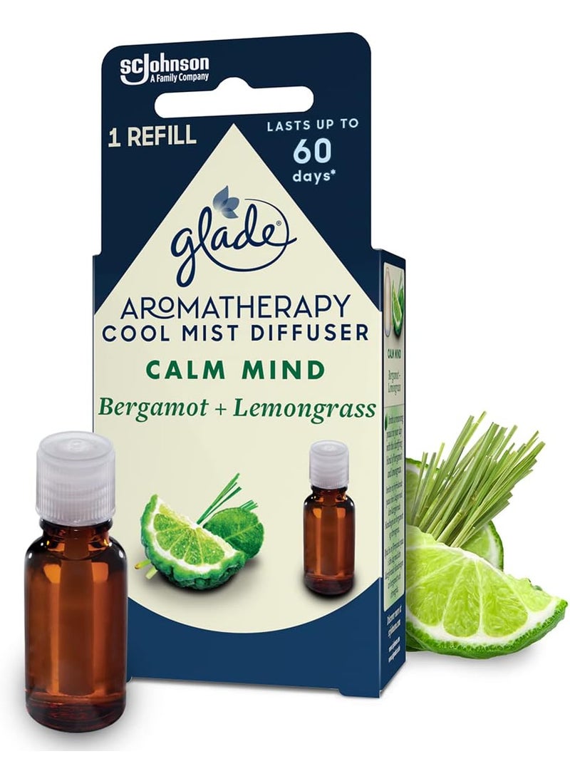 Glade Aromatherapy Essential Oil Diffuser Refill, Cool Mist Aromatherapy Diffuser& Air Freshener for Home, Calm Mind with Bergamot& Lemongrass Scent, 17.4 ml
