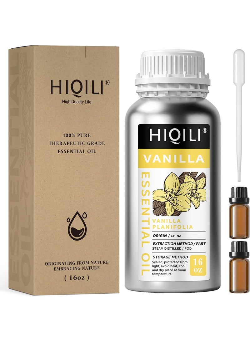 HIQILI 16 Ounces Vanilla Essential Oil, Strong Fragrance for Body Lotion, Candle Making, Soap, Aromatherapy-16 Fl Oz