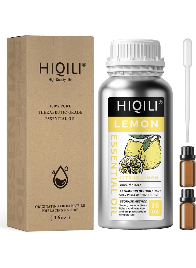 HIQILI Lemon Essential Oil, 100% Pure Undiluted for Skin, Cleaning, Diffuser - 16 Fl Oz/500ML