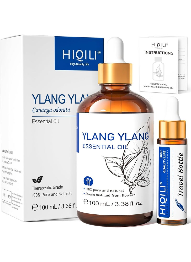 HIQILI Ylang-Ylang Essential Oil, Long-Lasting Scent for Diffuser, Perfumes, Aromatherapy, DIY - 3.38 Fl Oz