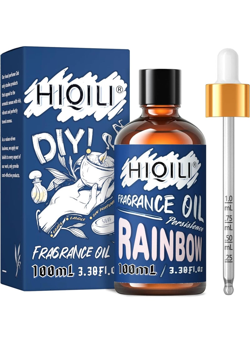 HIQILI Rainbow Essential Oil 100ml -for Aromatherapy, Fragrance Oil for Home Diffuser, Car Freshies, Scented Oil DIY Candle Soap Perfume Making Supplies 3.38 Fl Oz