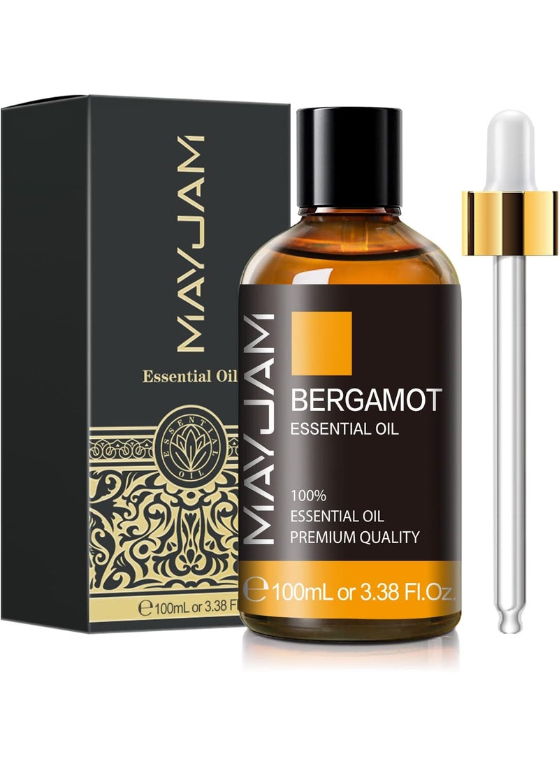 Bergamot Essential Oil, MAYJAM Premium Pure Essential Oils, 3.38FL.OZ Large Volume for Diffusers Soap Candle Making, Ideal for Home Office Car Yoga Use