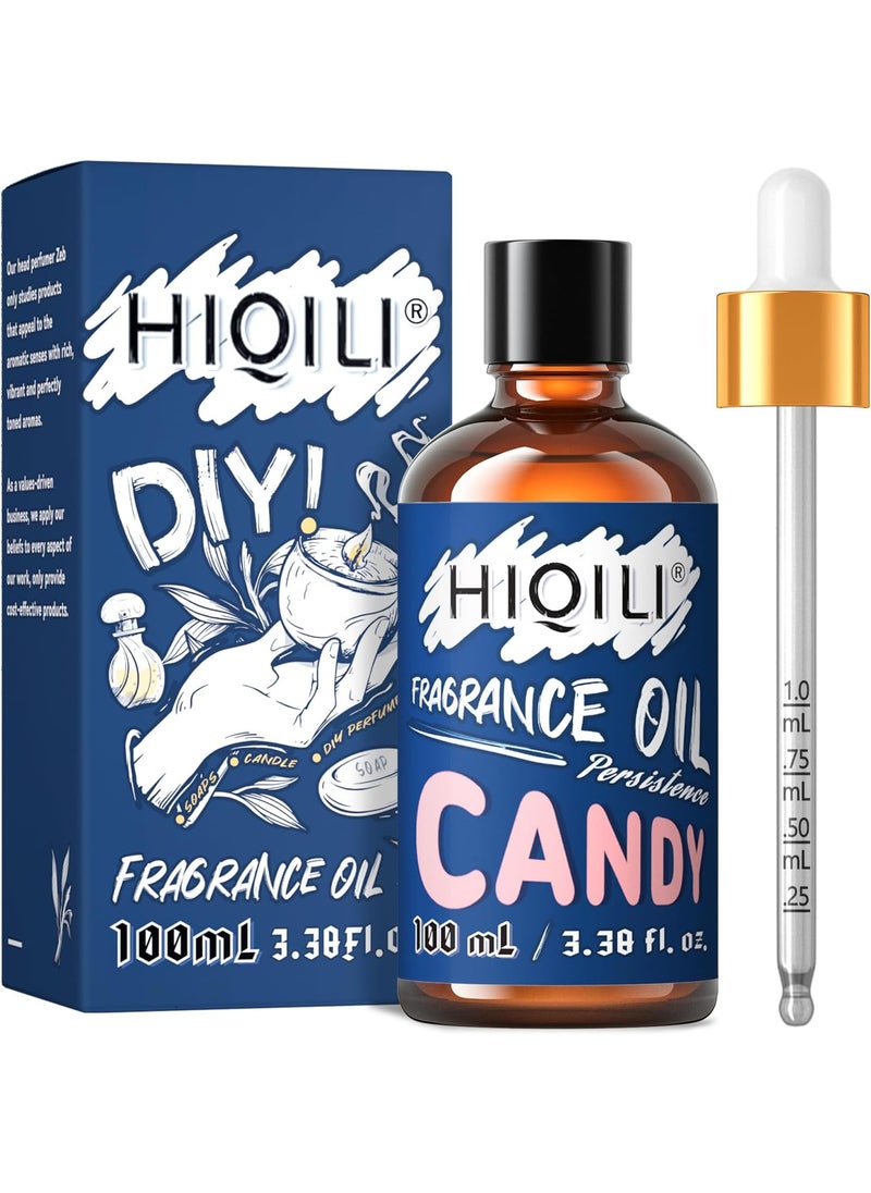 HIQILI Candy Essential Oil 100ml - Sweet Fragrance Oil for Aromatherapy, Perfect for Diffusers, Laundry, Candy Scented Oil for Candle Making, Soap Making 3.38 Fl Oz