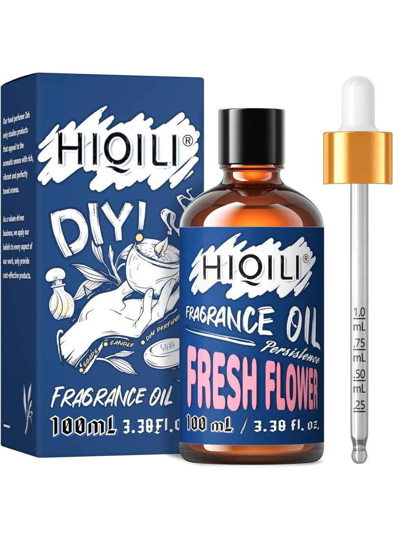 HIQILI Fresh Flower Essential Oil 100ml - Floral Fragrance Oil for Aromatherapy, Air Freshener, Large Room, Candle Scents for Candle Making, Soap Making - Fresh Scented Diffuser Oil 3.38 Fl Oz