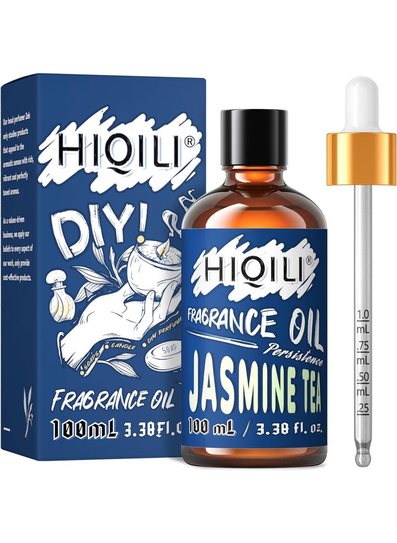 HIQILI Jasmine Tea Essential Oil 100ml - Fragrance Oil for Diffuser, Aromatherapy, Candle Scents for Candle Making, Soap Making - Floral Long Lasting Scent 3.38 Fl Oz