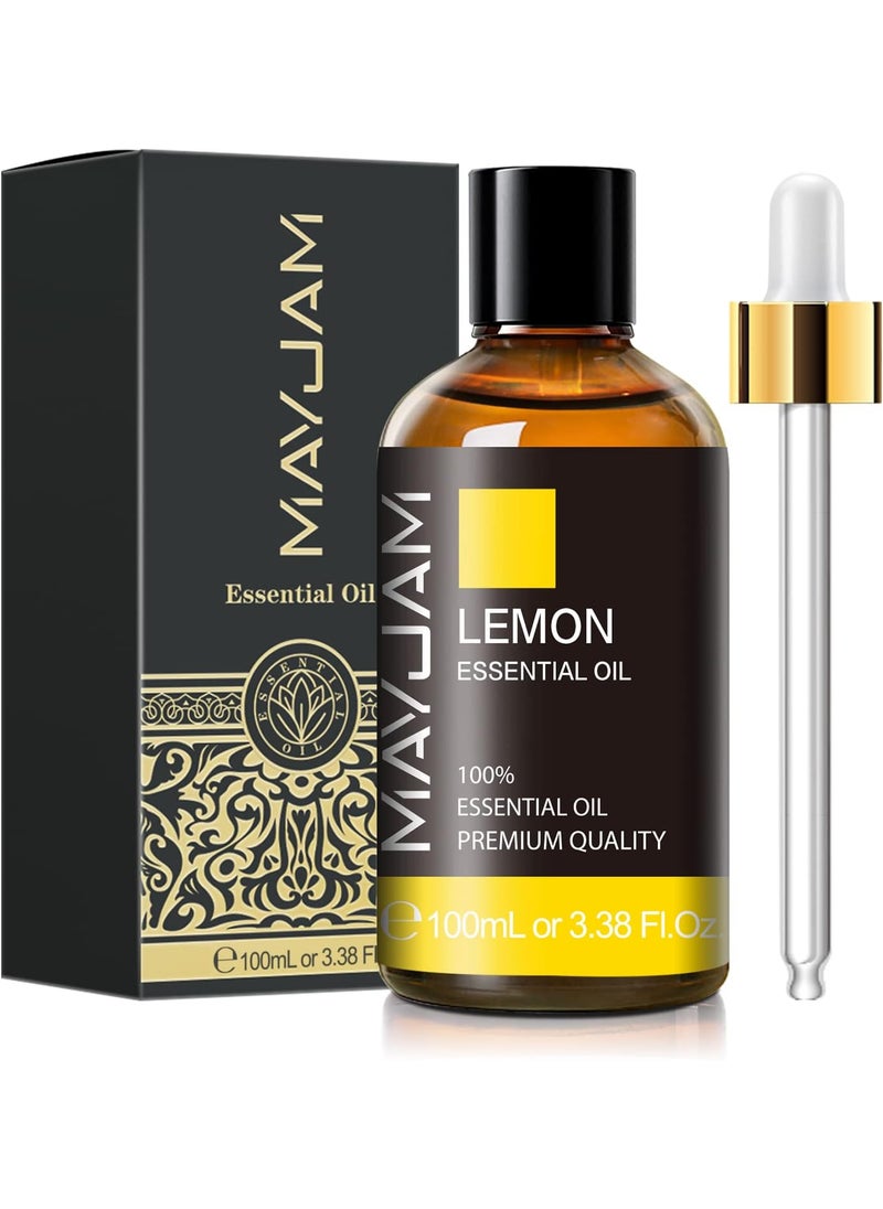 Lemon Essential Oil, MAYJAM Large Volume Pure Essential Oils with Glass Dropper, Lemon Oil Essential Oils for Aromatherapy Diffusers DIY, 100ml