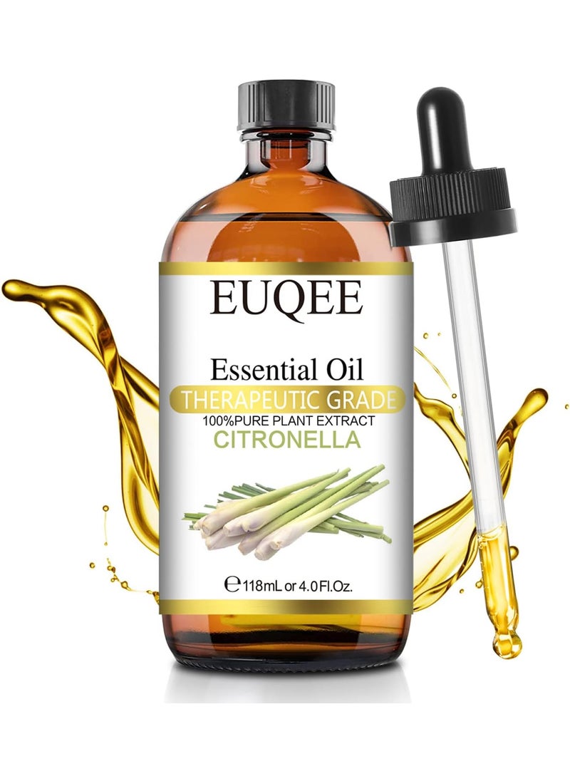 EUQEE Citronella Essential Oil, 118ml Large Gift Box Pure Citronella Oil with Glass Dropper for Candle Making, Diffuser, Humidifier - 4 fl oz.