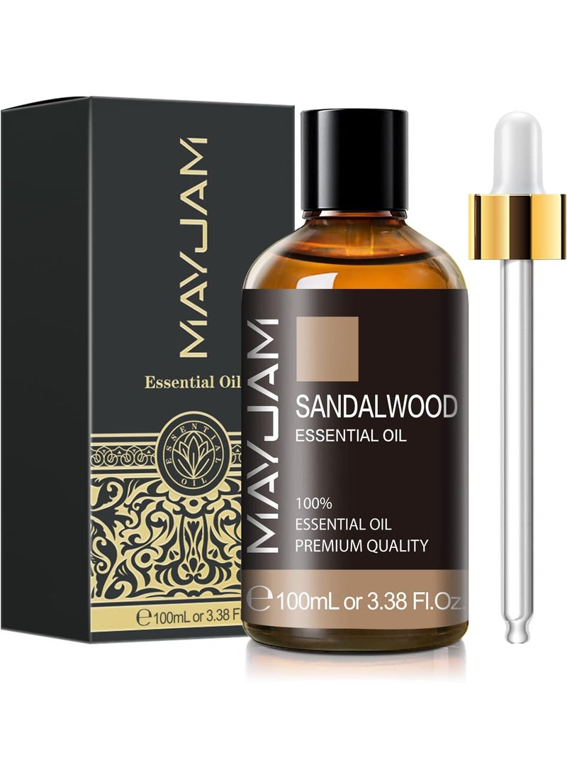 Sandalwood Essential Oil, 3.38FL.OZ Pure Essential Oils by MAYJAM, Large Volume Sandalwood Oil, Perfect for Aromatherapy Diffuser, Great for DIY Candle and Soap Making