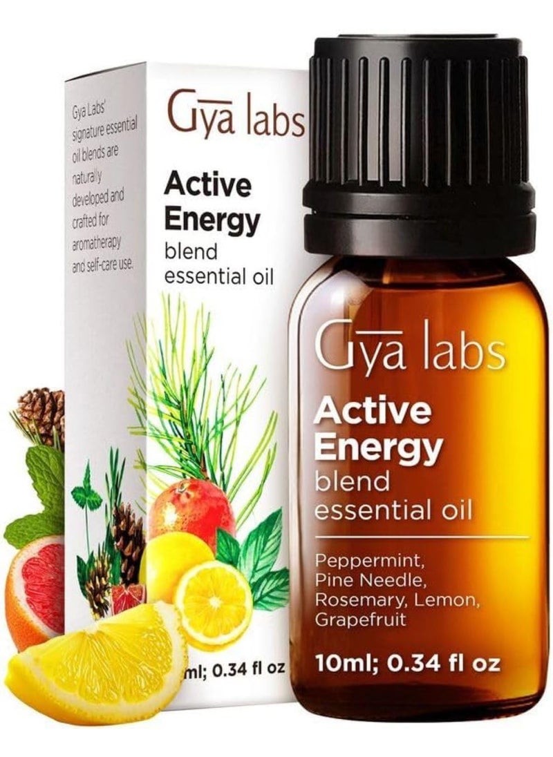 Gya Labs Active Energy Essential Oil Blend for Diffuser - 100% Pure Natural Energy Aromatherapy Oils - Rejuvenating & Refreshing (0.34 Fl Oz)
