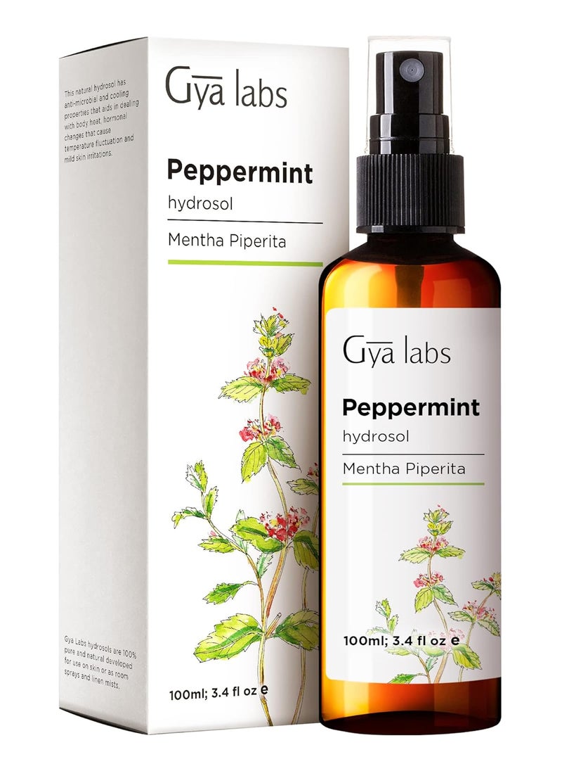 Gya Labs Peppermint Hydrosol for Skin, Hair - Peppermint Body Spray, 100% Pure Natural, Refreshing Room Spray, Pillow Mist (3.4 Fl Oz)